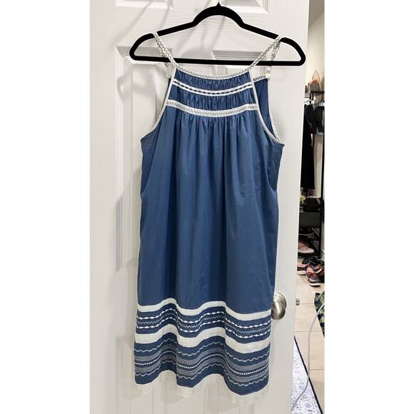 BCBG BLUE CROCHET DRESS Sz M Spaghetti Straps Lined Boho Beach Festival Travel - Picture 1 of 12
